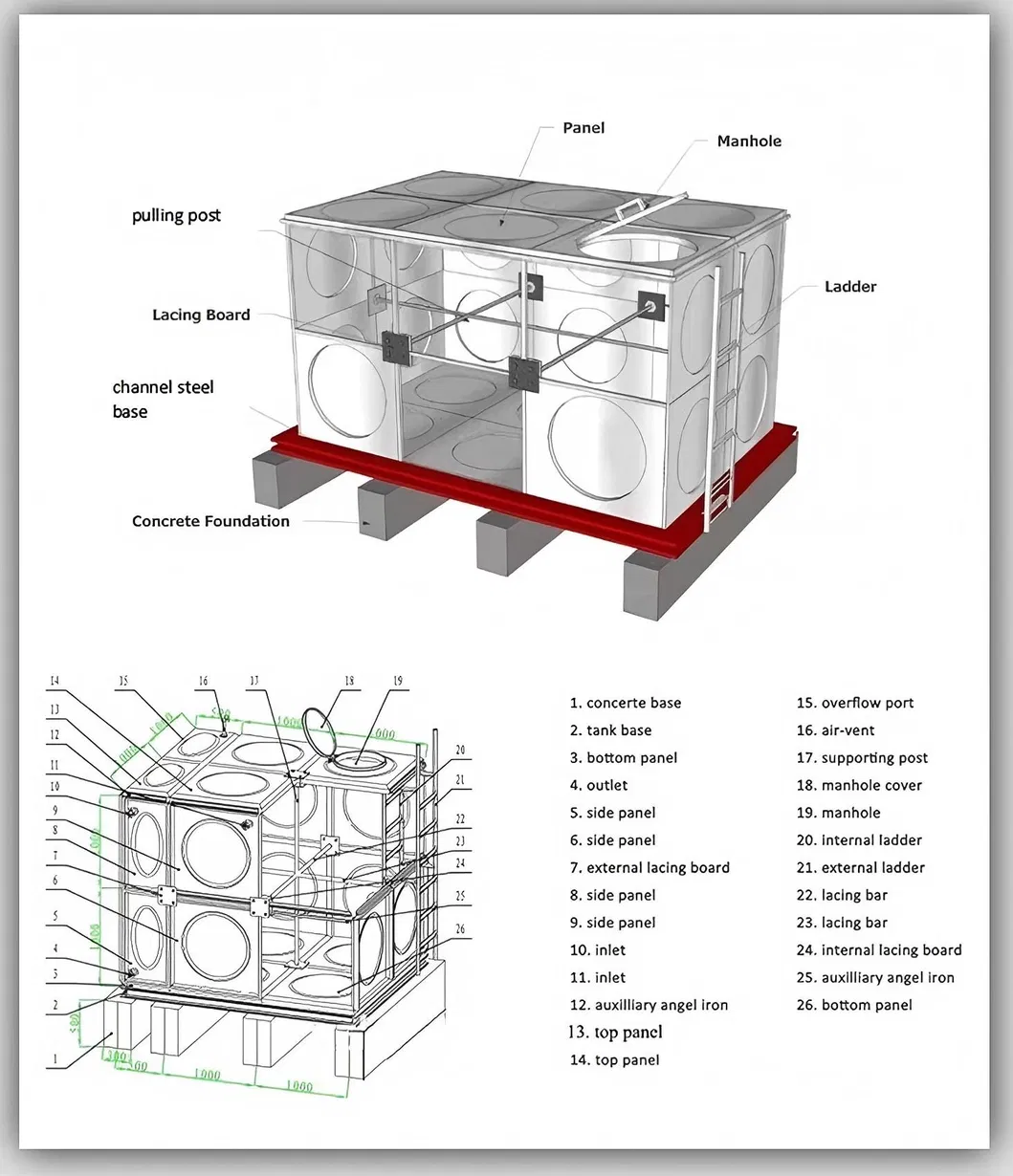 GRP SMC modular water tank